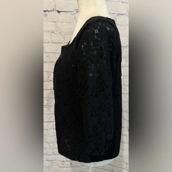 New York & Company Top Size Small Black Lace Overlay Cropped Cotton Square Neck - Picture 3 of 6